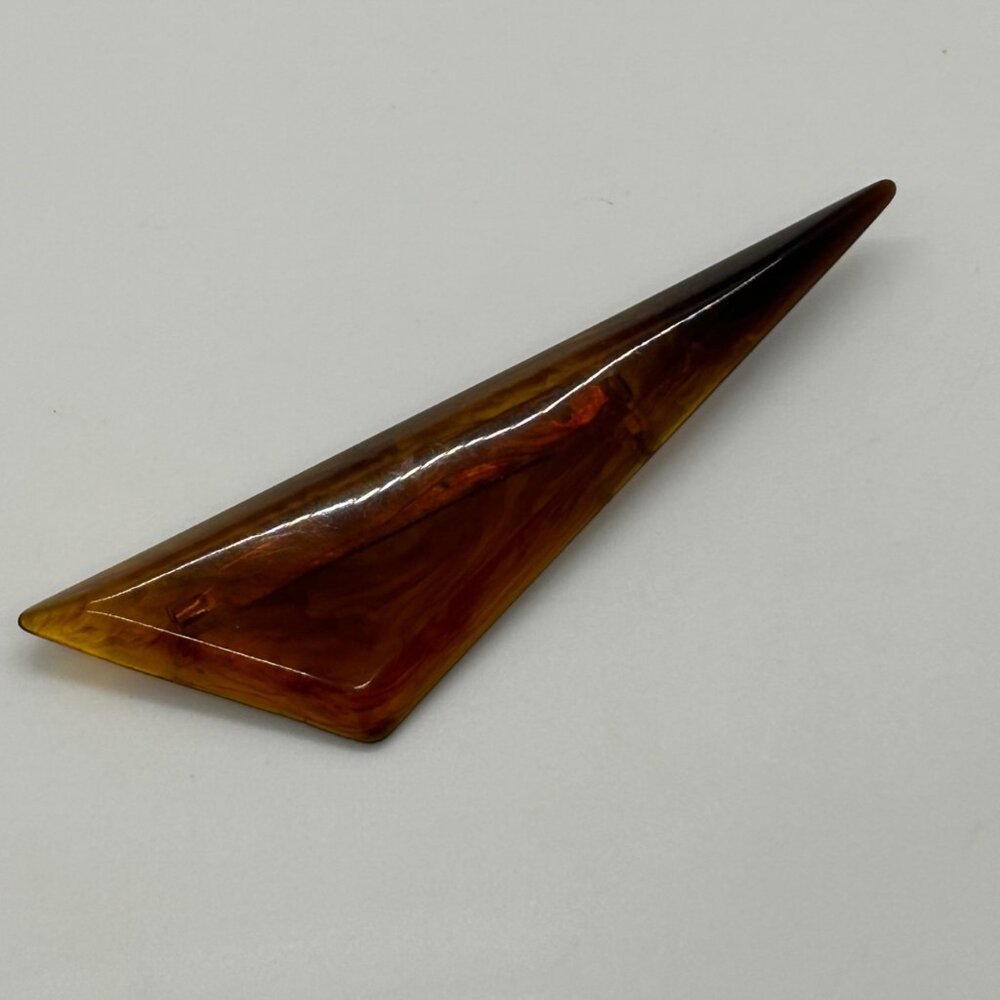 Vintage Lucite Brooch UV Reactive Amber Marbled Triangular Mid Century Modern